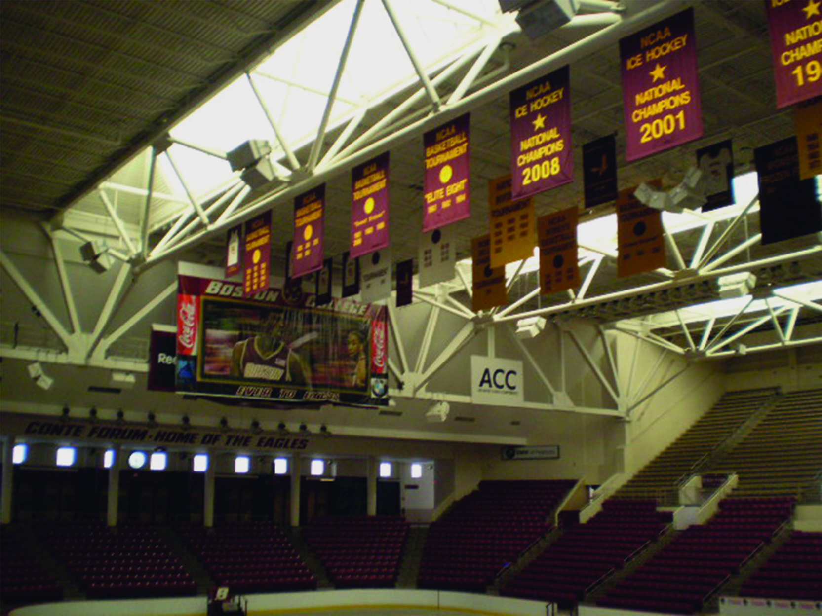 Boston College Old Championship Banners from Side