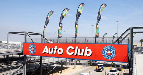 Auto Club Speedway - Sponsor Feather Flags and Branded Bridge