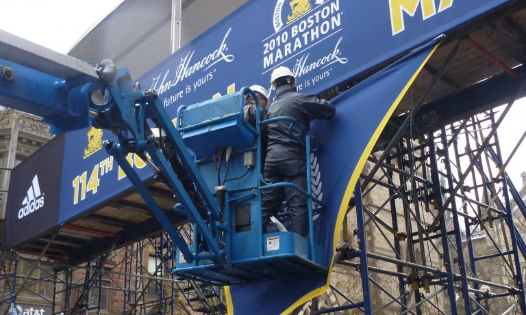 boston marathon vinyl banner and truss signage