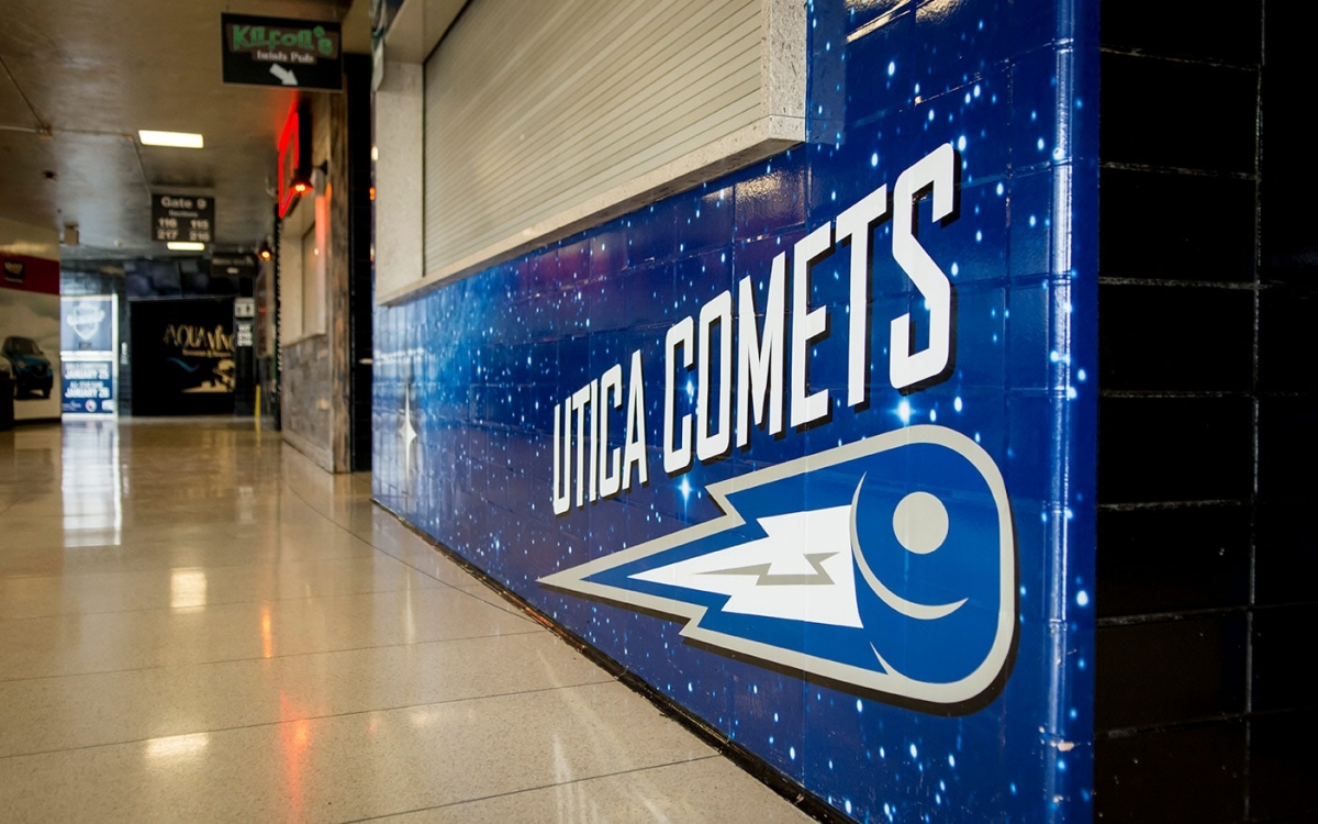 Utica Comets - Wall Mural Close Up with Comets Logo