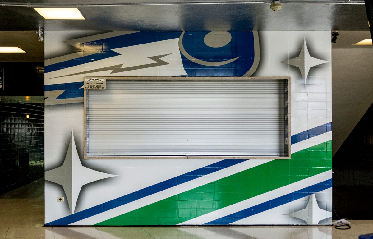 Utica Comets - Wall Mural with Comets Branding and White Background