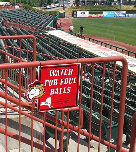 Tri-City ValleyCats - Foul Balls Risk Management Sign