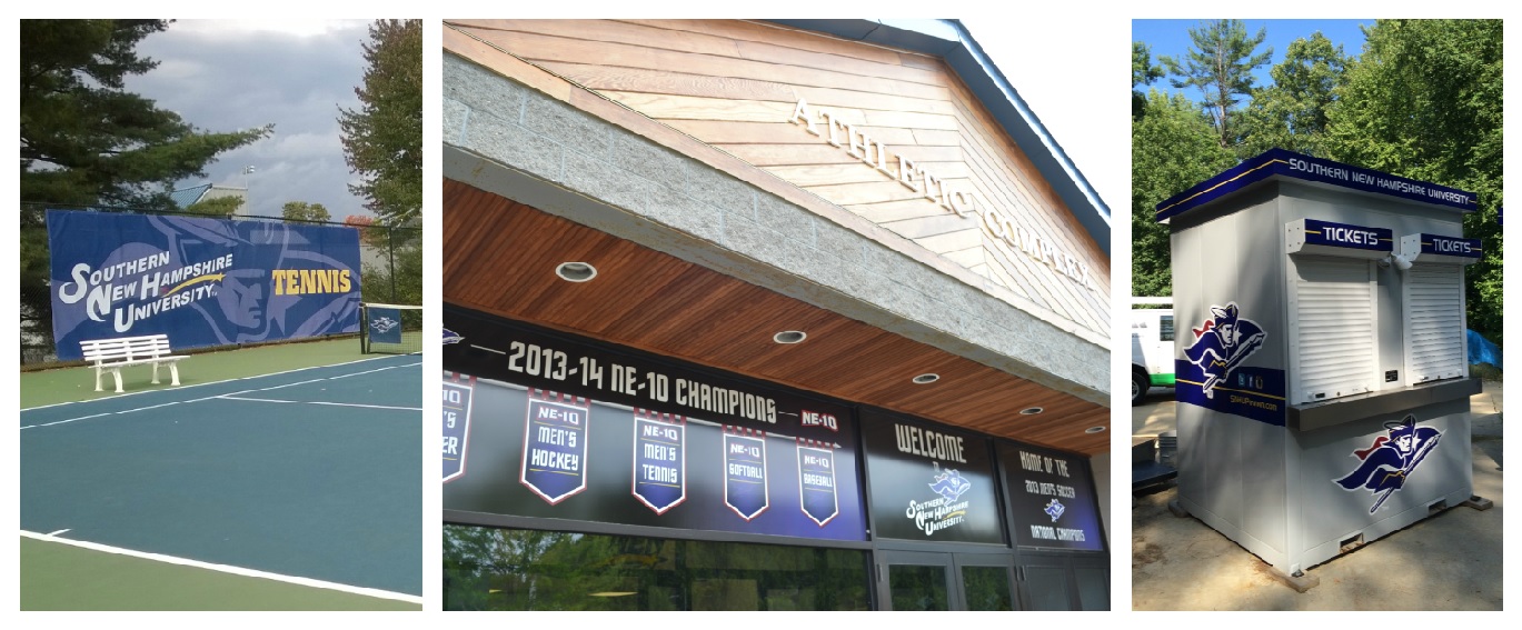 snhu mesh windscreen dimensional signage and championship recognition