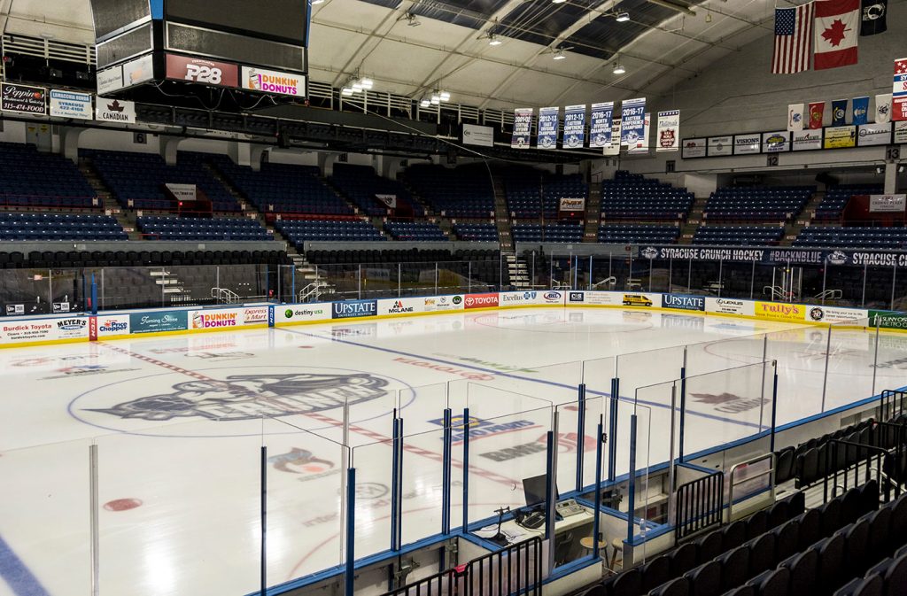 syracuse dasher board graphics, backlit signage, under ice logos