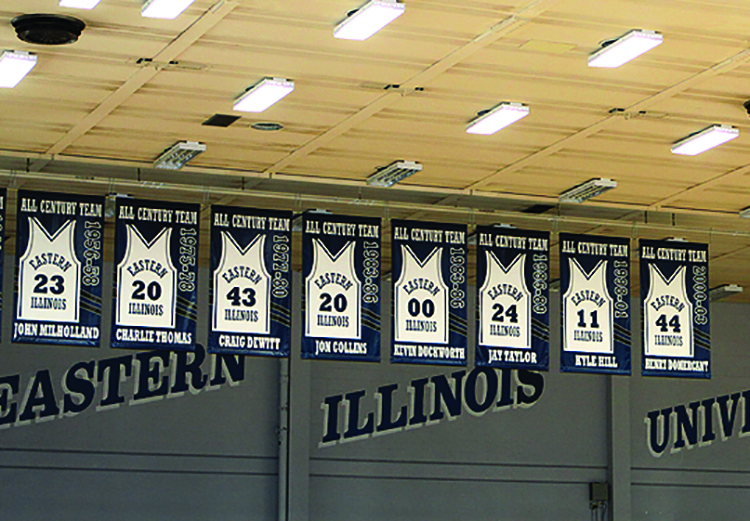 Player recognition banners are Eastern Illinois University