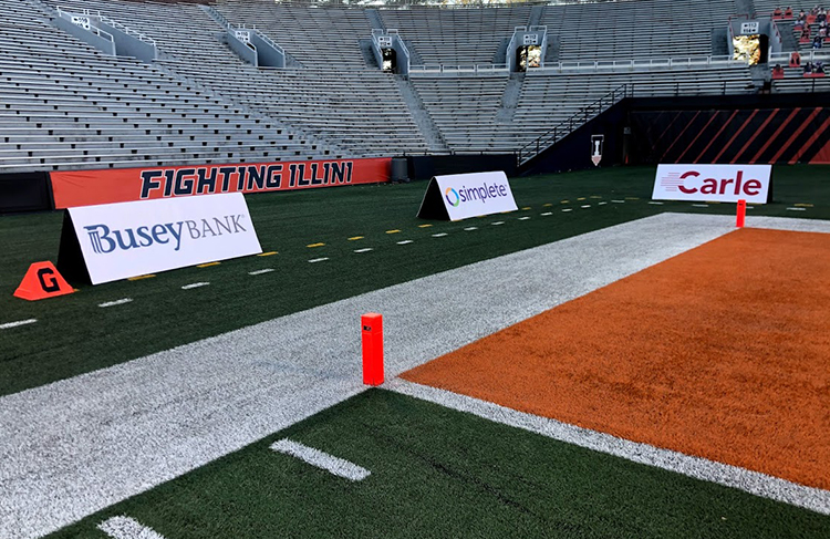 Softline Padded A-frames at The university of Illinois end zone.  