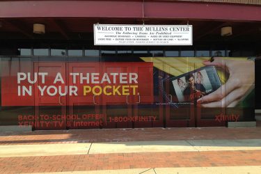 adhesive Window graphics and door wraps at Mullins Center entrance at UMASS Amherst